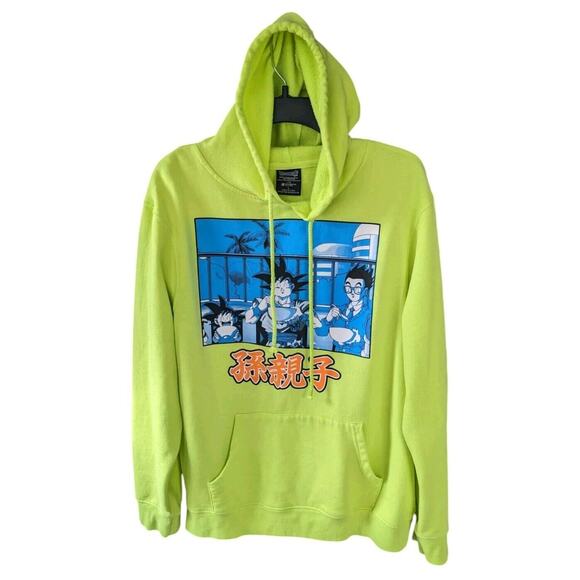 Dragon Ball Z Super Goku Hoodie L Neon Yellow Pullover Fleece Anime Manga DBZ - Picture 4 of 9